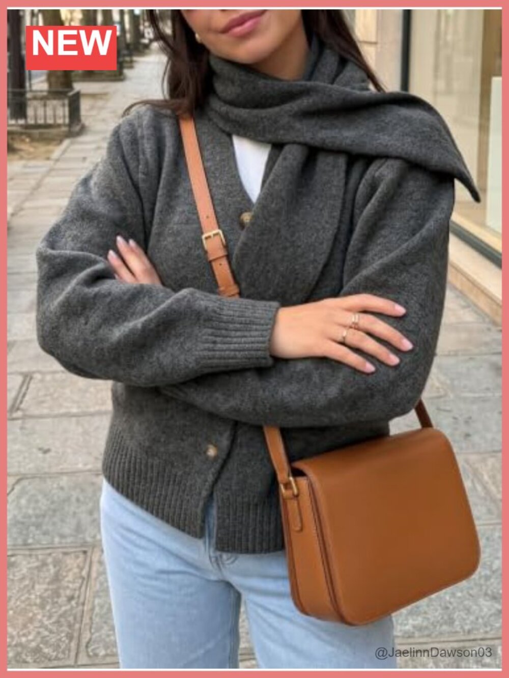 V Neck Knit Cardigan Sweater with Scarf Loose Fit - Picture 4 of 4